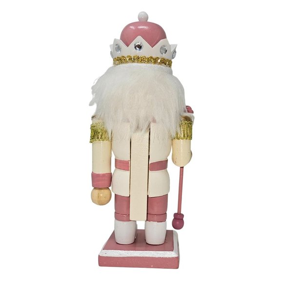 White and Pink King Soldier 9" Wood Christmas Nutcracker - Personalized - Picture 4 of 4